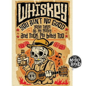 Whiskey Blues folk art tribute poster - 12&quot;x18&quot; signed by the artist