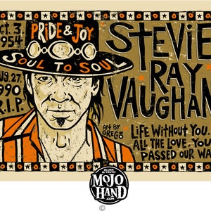 Stevie Ray Vaughan Blues folk art tribute poster - 12&quot;x18&quot; signed by the artist
