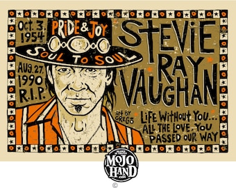 Stevie Ray Vaughan Blues folk art tribute poster - 12"x18" signed by the artist