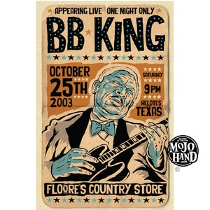BB King Blues folk art Concert poster - 12"x18" signed by the artist