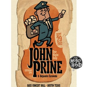 John Prine concert poster - 2012 - Texas - gigposter - mailman-  12"x18" signed by the artist