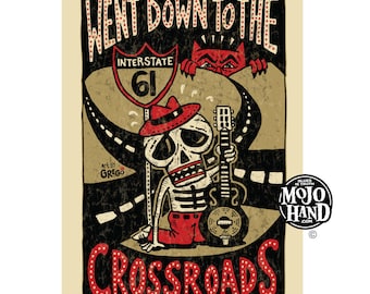Crossroads Blues folk art tribute poster - 12&quot;x18&quot; signed by the artist - robert johnson