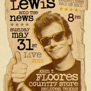 Cartel del concierto de Huey Lewis - 2015- 12"x18" firmado por el artista