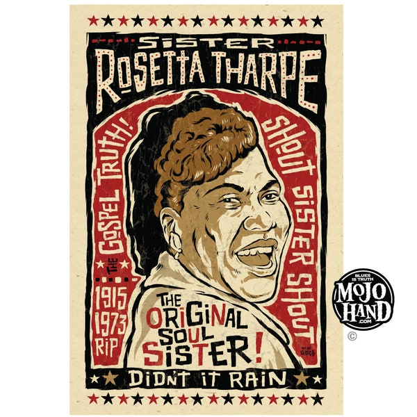 Sister Rosetta Tharpe Blues / gospel folk art tribute poster - 12"x18" signed by the artist