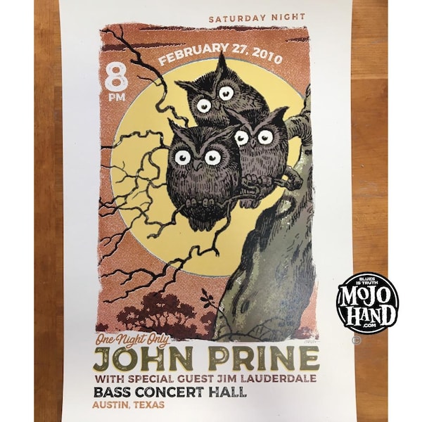 John Prine concert poster - 2010 - Texas - gigposter - OWL 12"x18" signed by the artist