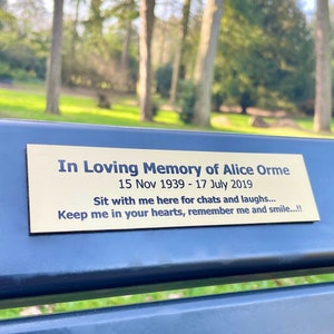 Memorial plaque for bench | 15x4-5cm | 5.9x1.57-1.96inch