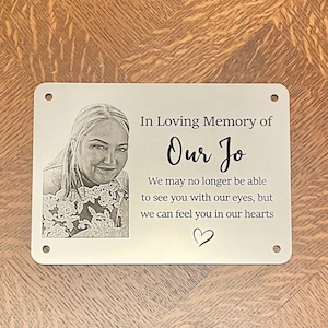 Memorial Plaque with PHOTO - 18x13cm/7x5inch Personalised in Silver, Gold or Copper/Rose Gold Colour - message us for a custom size