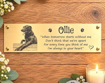 Dog Memorial Photo Plaque, Indoor, Outdoor, Custom Remembrance Tribute, Rectangular Personalised Bench Marker