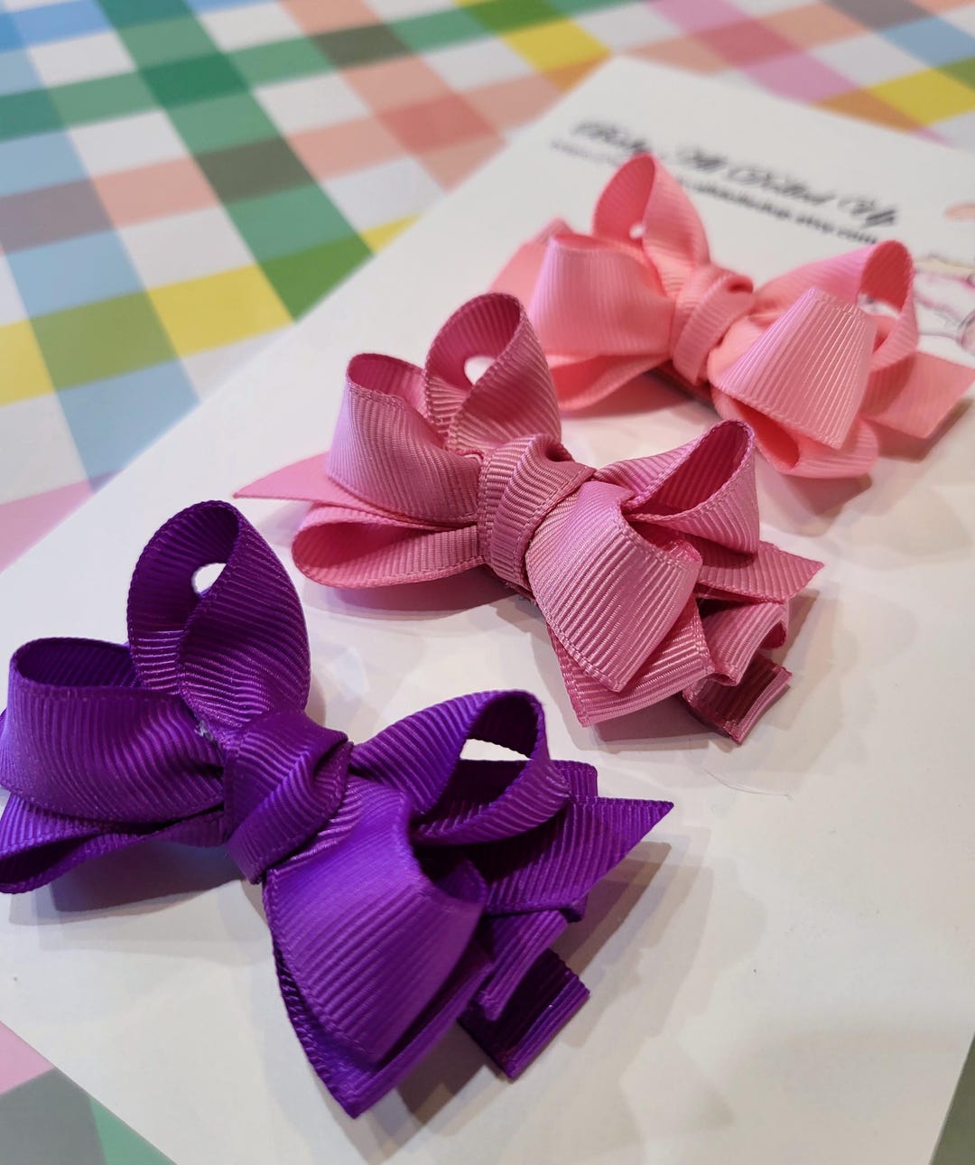 Small Double Stack Bows on Partially Covered Metal Clips. Three Piece ...