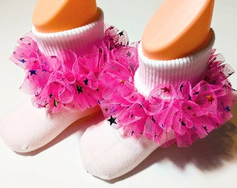 Sparkle ruffled baby, toddlers and girls socks.