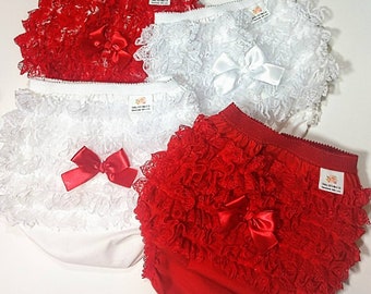 Christmas diaper covers, ruffled panty covers, bloomers for babies and little girls.