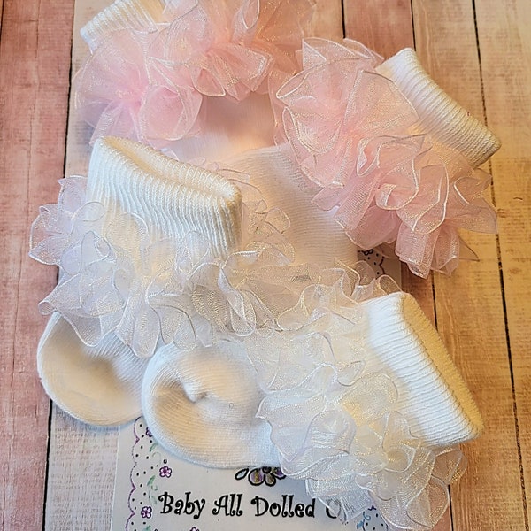 Organza ruffled socks for baby girls, toddlers, and big girls.