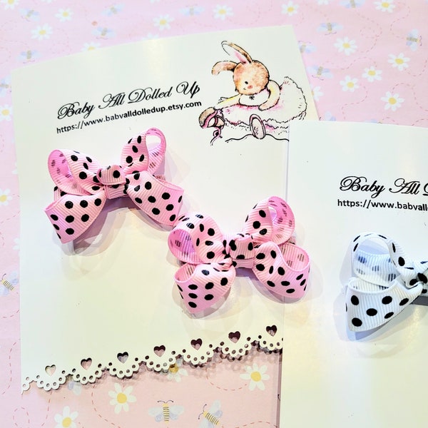 Small 2" polka dot boutique bows on metal clips-2piece set