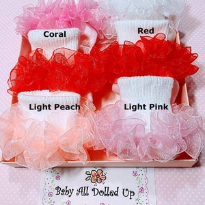 Beautiful ruffled organza  socks for infants and toddlers and little girls.