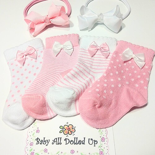 Baby Girl Bow Newborn Headband Set With Socks and Mittens With Etsy