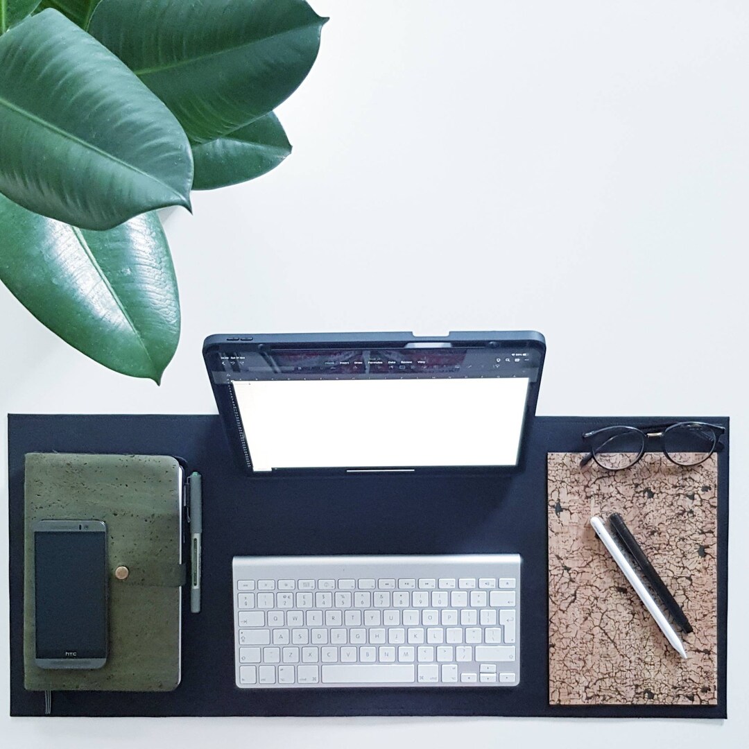 Large Cork Leather Desk Mat, Vegan Desk Mat, Faux Leather Desk Mat