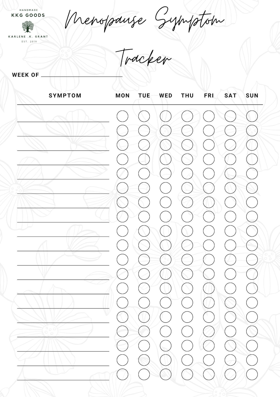 A5 Floral Menopause Symptom Tracker, Printable Menopause Symptom