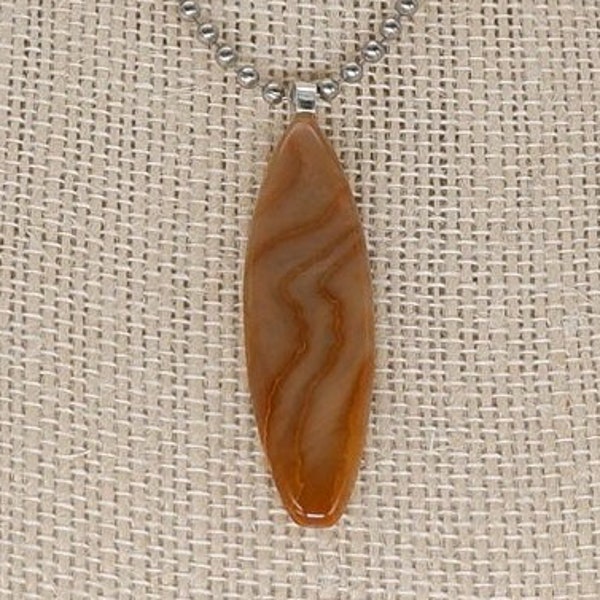 Surfboard Necklace-Petrified Wood Pendant-Arizona, stainless steel chain "ocean proof.