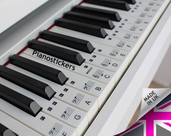 Piano Stickers 88 key set for the white keys only, 52 white key stickers, Laminated, Clear, Removable