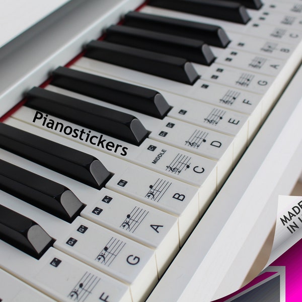 Piano Stickers 88 key set for the white keys only, 52 white key stickers, Laminated, Clear, Removable