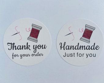 Thank you / Handmade Sewing stickers/labels, 24 of each design, size 40mm