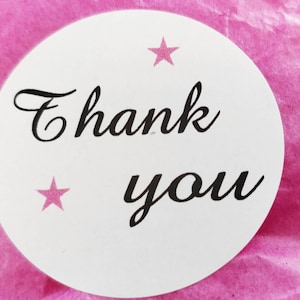 Dank u stickers pack van 50 voor ambachten, handgemaakte geschenken ambachtelijke ambachtelijke ronde etiketten 40mm roze sterren gratis Britse verzendkosten