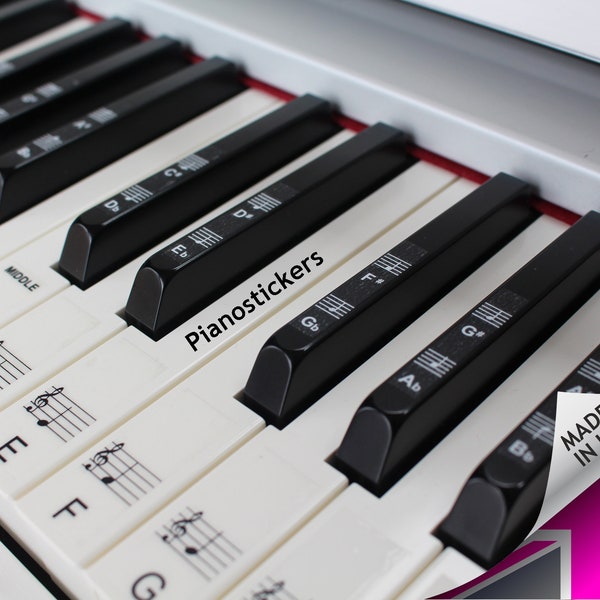 Piano Stickers 88 key set for the black and white keys, Laminated, Clear, Removable