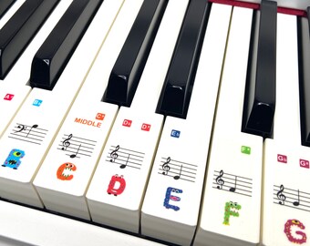 Silicone Pianoforte Tastiera Adesivi, Adesivi Note Musicali per Tastiera, Luminoso 61/88 Tasti Etichette di Note di Tastiera di Pianoforte, Pianoforte Note Guida per Bambini e Principianti (61 Key B