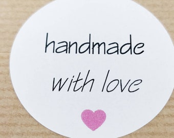 Handmade with love stickers label with heart for handmade gifts 40mm stickers pack of 50