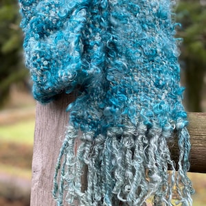 100% Mohair OOAK scarf, hand spun, hand dyed, and hand woven, 6 feet long with 6 inch fringe, from my Angora goat Sugar