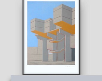 Brutalist Architecture 'Corner of Brunel University' Print of Painting by Lee Fether
