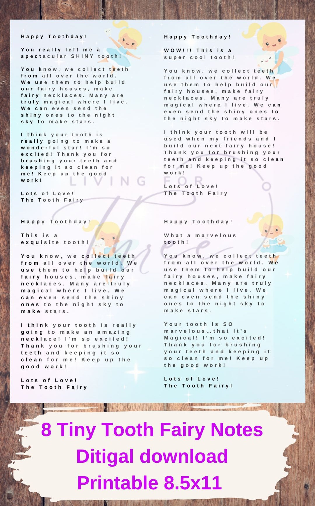 Tiny Tooth Fairy Notes (8 Notes) Printable Digital Download. (version 2 ...