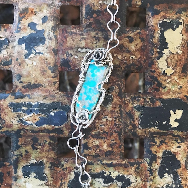 Sterling Roses and Candelaria Turquoise Bracelet