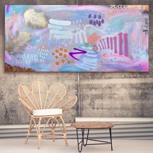 Buntes Original-Unikat, abstrakte Malerei, große Leinwand, bunte abstrakte Malerei, moderne abstrakte Formen, zeitgenössische Wandkunst