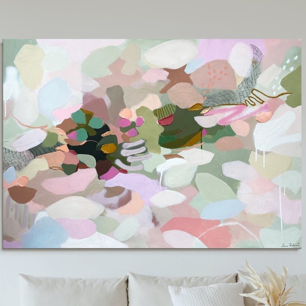 Abstract colorful painting, Joyful multicolor colorful art, Original abstract art, Light pastel colors abstract painting, mixed media art