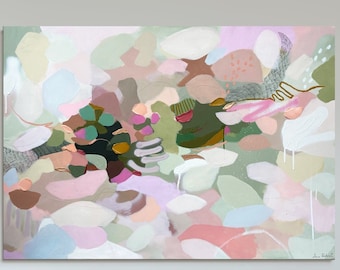 Original Abstract Painting: Colorful Mixed Media Art, 39x27.5