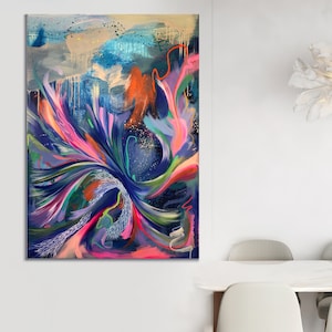 Arte abstracto colorido, Arte único, Arte único, Arte de lujo, Arte vertical, Arte para un nuevo hogar, Pintura al óleo, Arte alegre, Arte mural vibrante