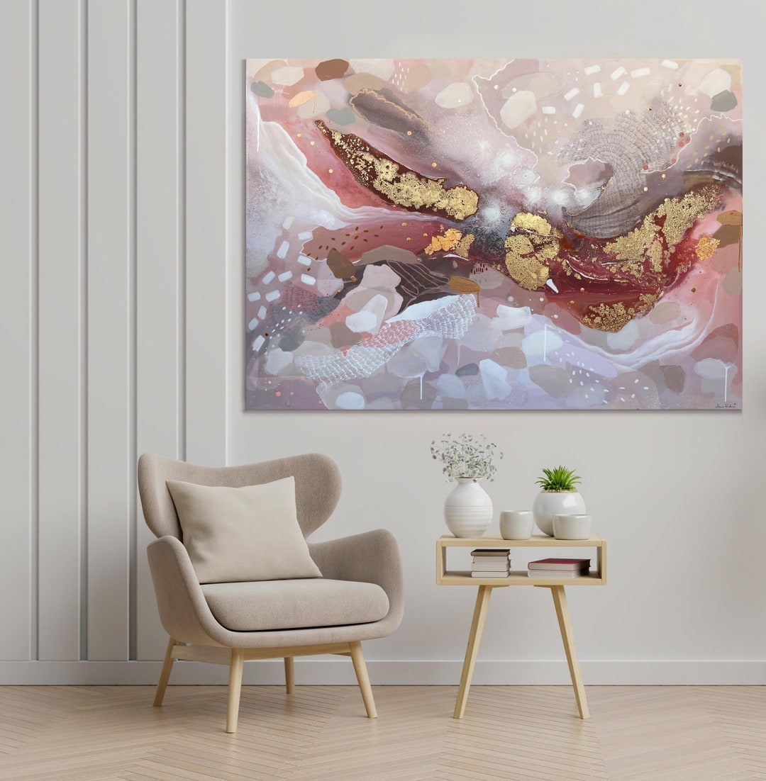 Large Gold Leaf Abstract Painting on Canvas: Modern Textured Wall Art ...