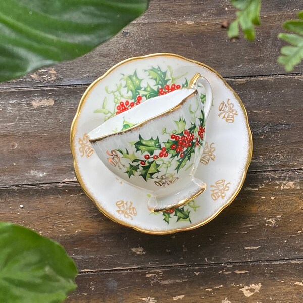 Vintage 1950’s Queen Anne “Yuletide” Vintage Teacup and Saucer