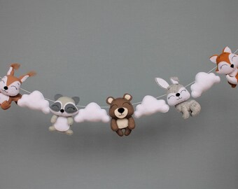 Animals chain pram garland with chameleon,turtle and tree frog,Pram garland,Felt stroller toy,Stroller mobile,kinderwagenkette tiere filz