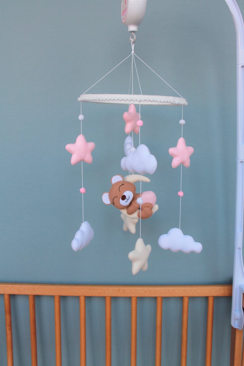Bear baby mobile girl mobile pink baby mobile cloud and Etsy