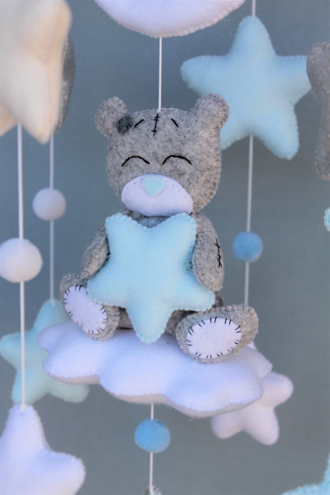 Teddy bear mobile Felt mobile Cloud stars mobile Baby boy Etsy