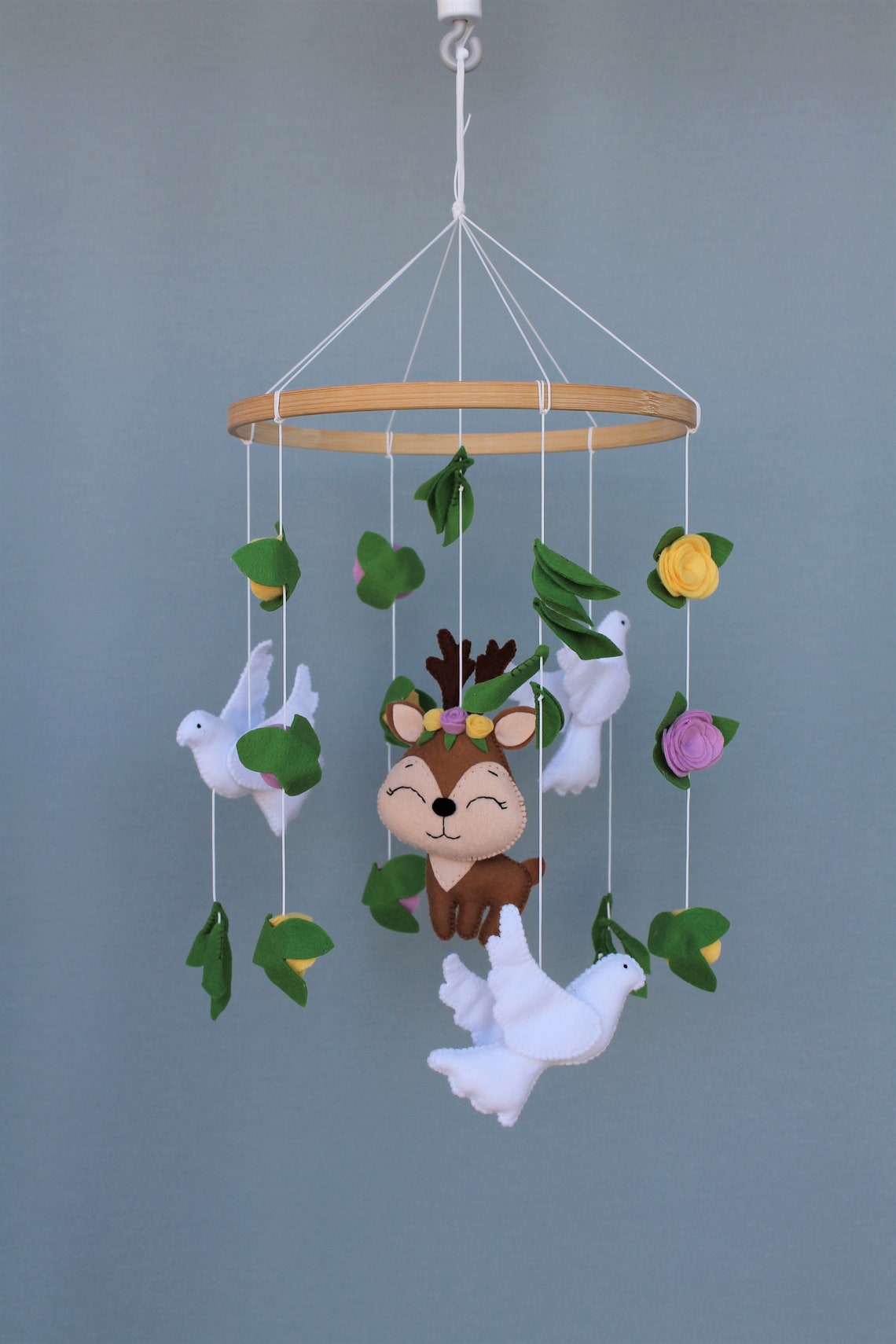 Bambi baby mobile Deer nursery decor Woodland neutral gender Etsy