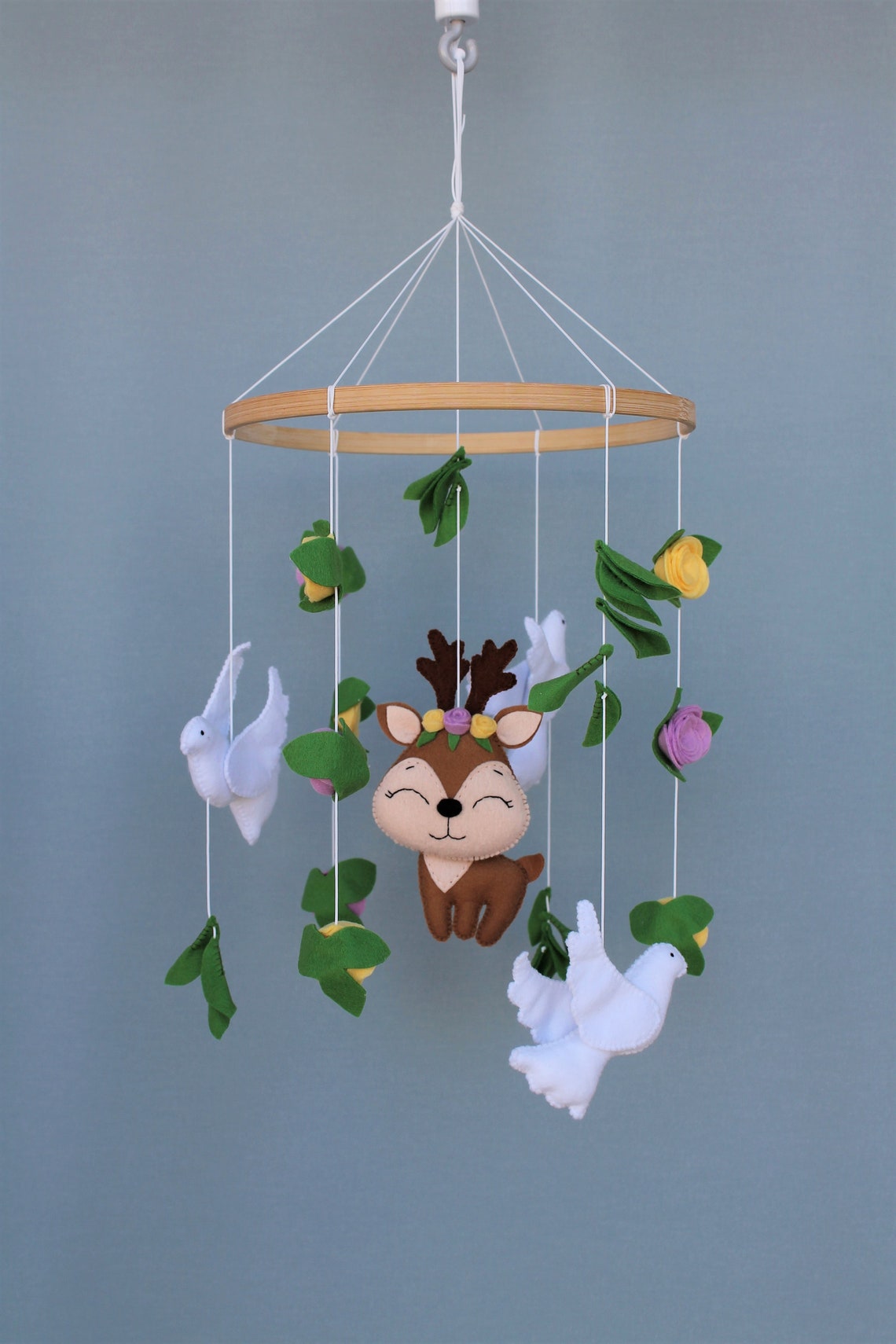 Bambi baby mobile Deer nursery decor Woodland neutral gender Etsy