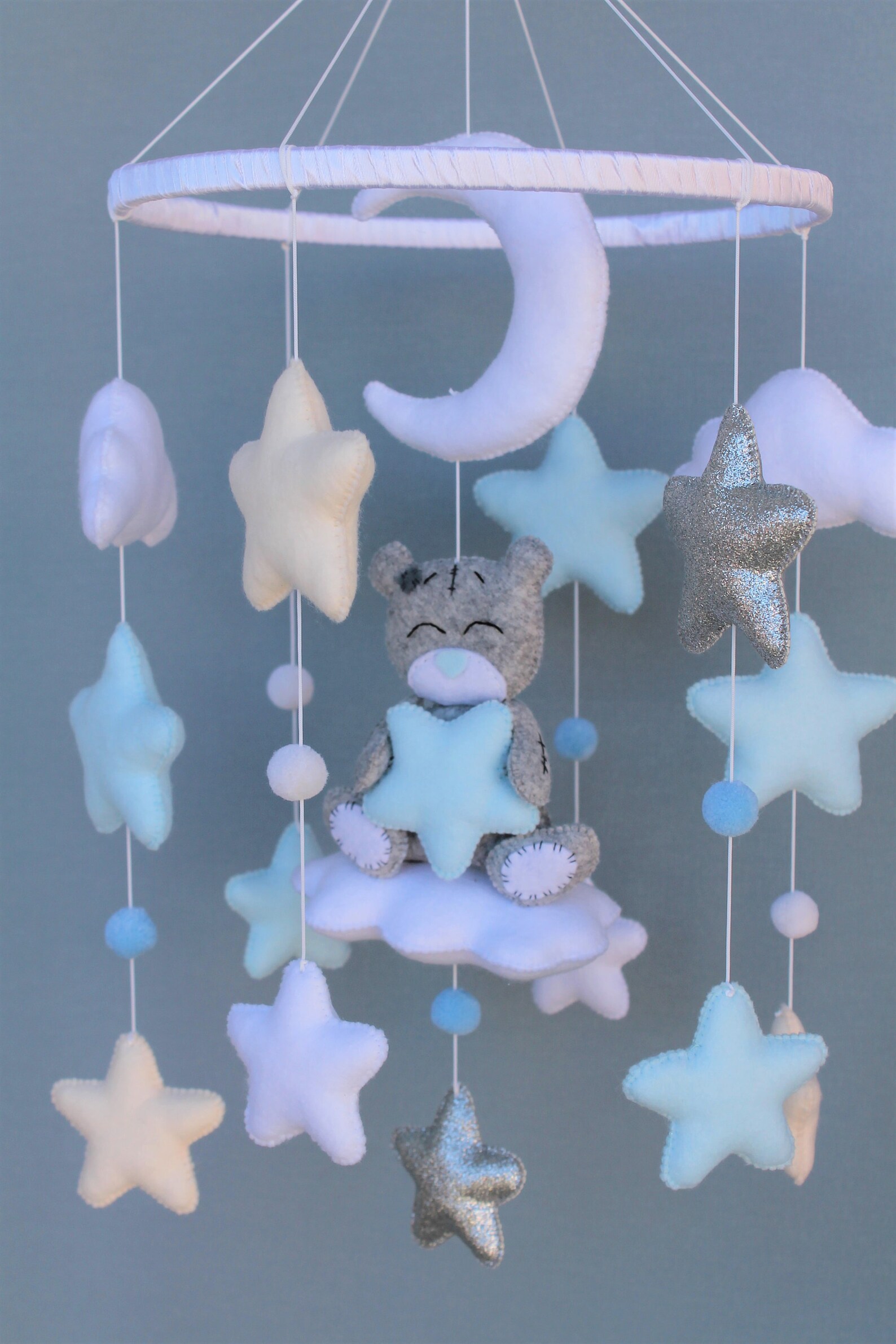 Teddy bear mobile Felt mobile Cloud stars mobile Baby boy Etsy