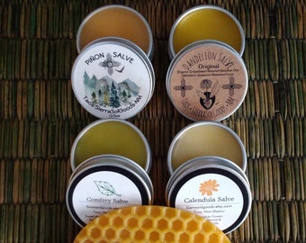 Salve Sampler Pack-Piñon Sap-Comfrey-Dandelion-Calendula-0.5oz × 4-Taos NM-Fresh Made per Order