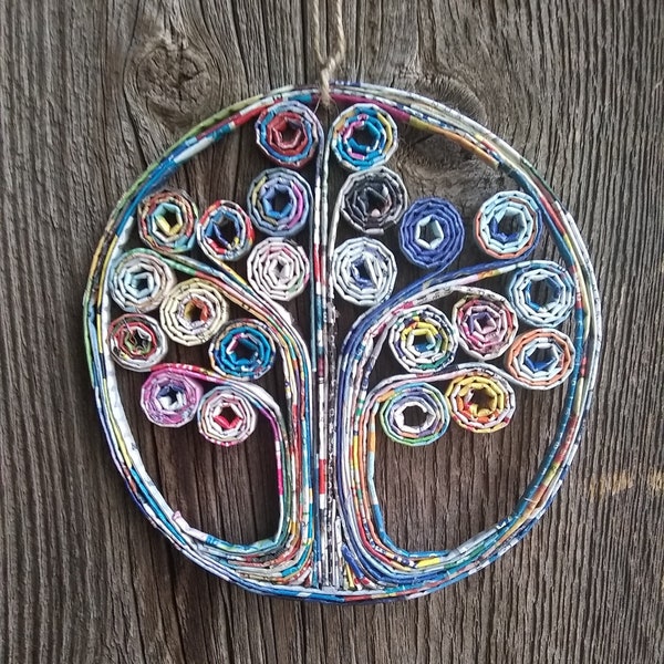TREE of life-Recycled Magazine-Eco Art-Magazine Art-Recycled Art-Ornament-Home decor-Tree wall hanging-Taos NM
