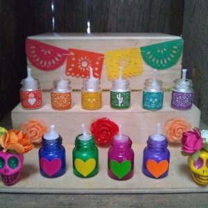 Mini Candles-Glass jar-Soy wax-Altar decor-Dia de los Muertos-Day of the Dead-Velas-Papel Picado