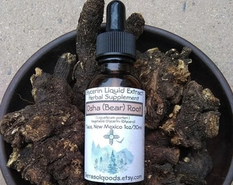 Extracto de raíz de Osha - Raíz de oso - Extracto líquido de glicerina - Taos NM - 1 oz