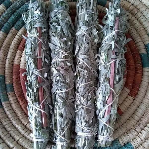 Prairie Sage & Cedar Smudge Stick-Zia Charm-Sun Symbol-Incense-Red Cedarwood-New Mexico-Taos NM-White Sage-Dakota